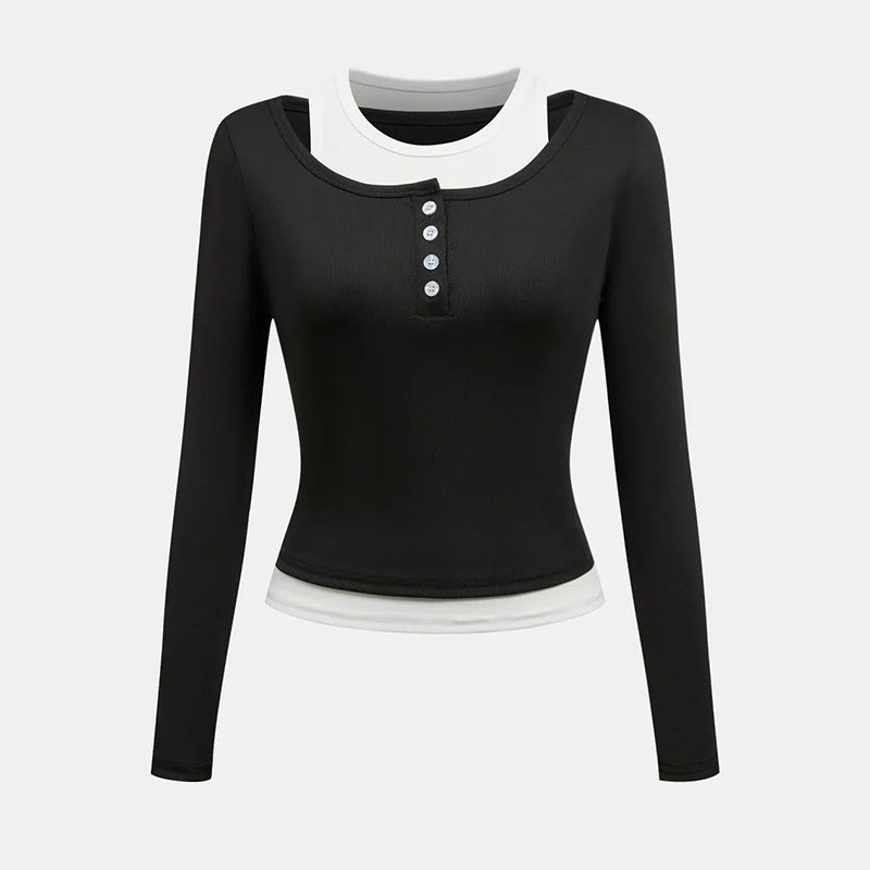 Damen Langarmshirt Knopfverschluss Schleifendetail Norvielle