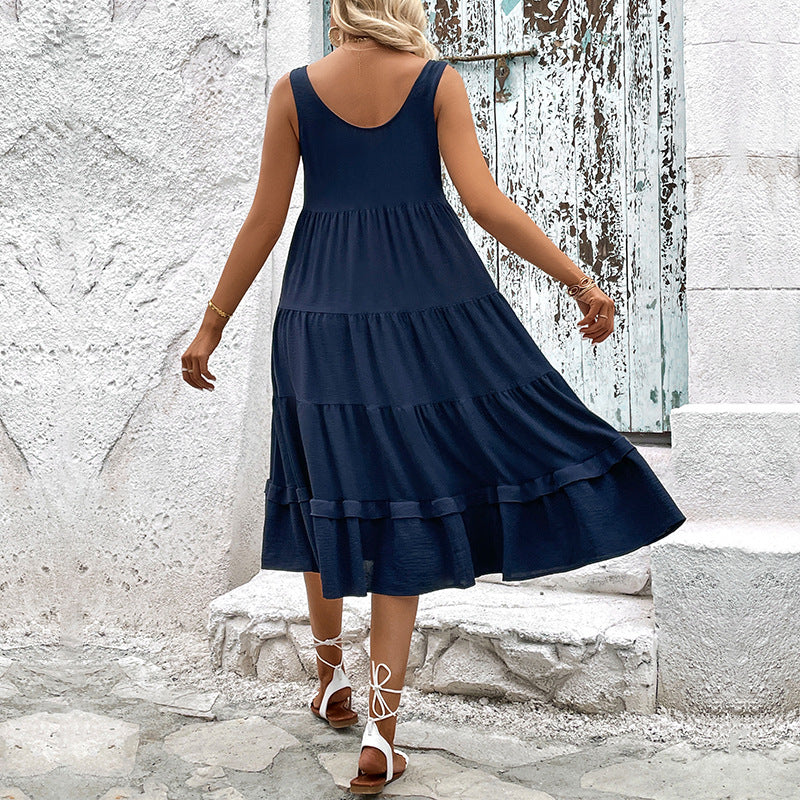 Damen Bodenkleid mit Knöpfen und Rüschen Norvielle