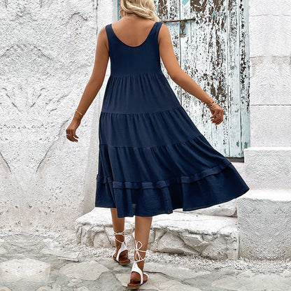 Damen Bodenkleid mit Knöpfen und Rüschen Norvielle