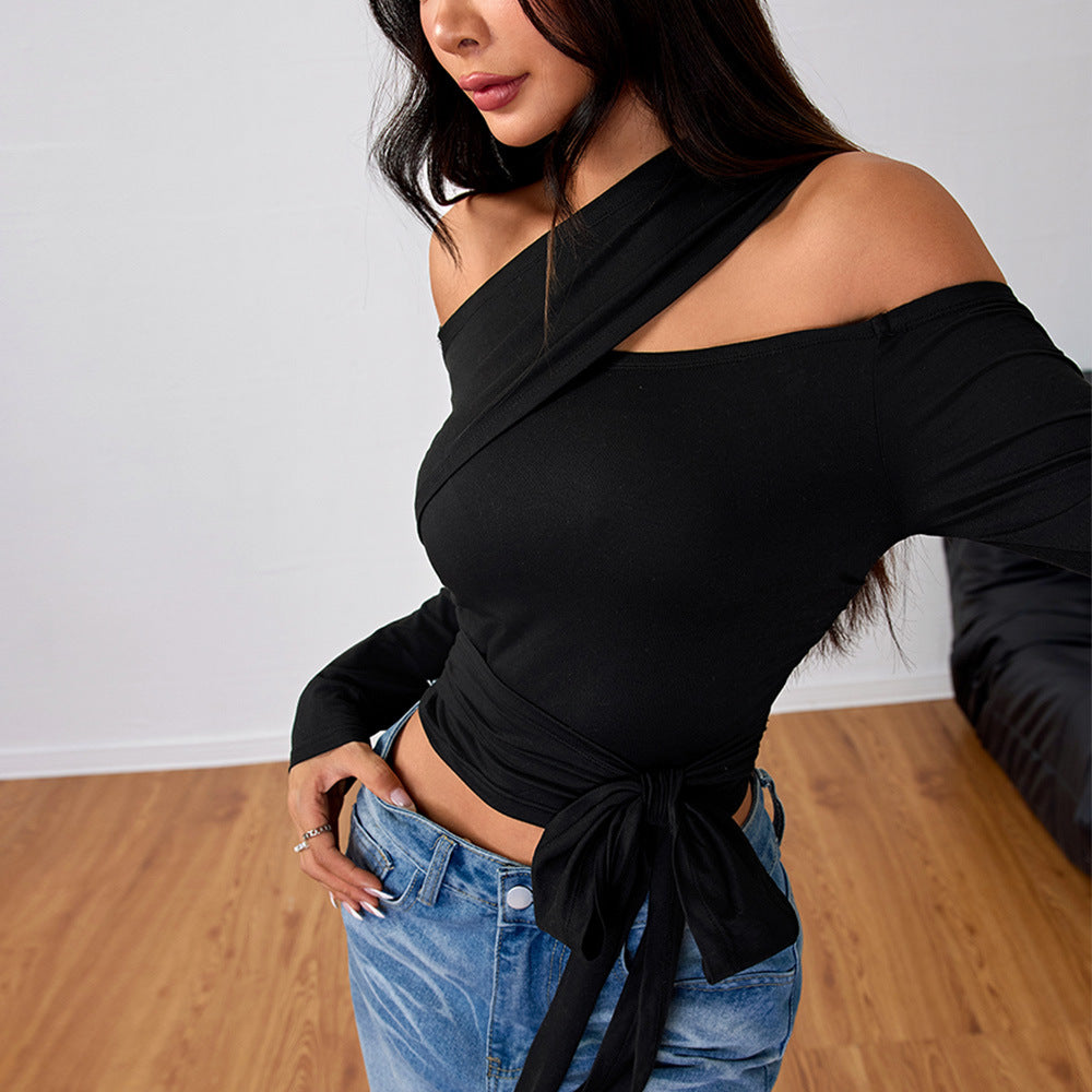 Damen Asymmetrisches Wickeloberteil mit Halter-Design und Raffung