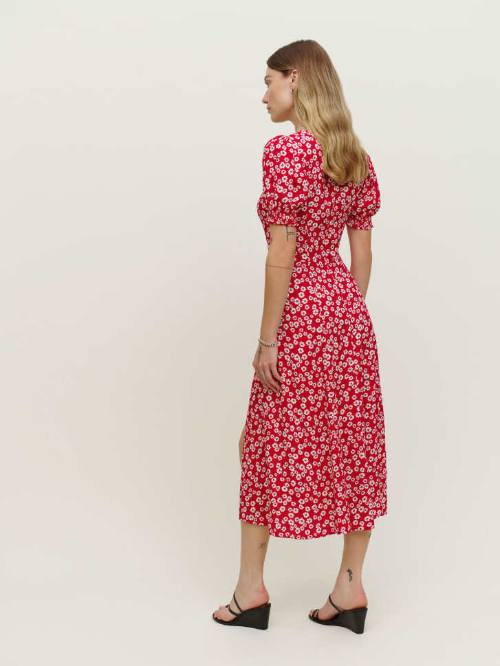 Damen Maxikleid mit Volantärmeln und seitlichem Schlitz