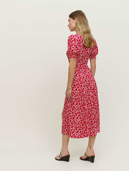 Damen Maxikleid mit Volantärmeln und seitlichem Schlitz