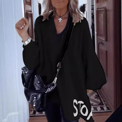 Damen Oversize-Shirt V-Ausschnitt Voluminöse Ärmel Norvielle