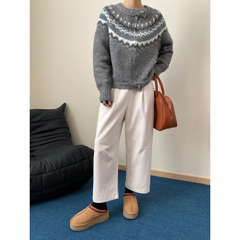Damen Strickjacke Hochkragen Dekorative Knöpfe Norvielle