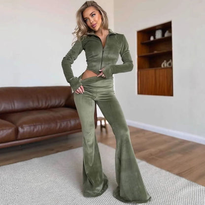 Damen Fleece-Jumpsuit Hochkragen Weites Bein Norvielle