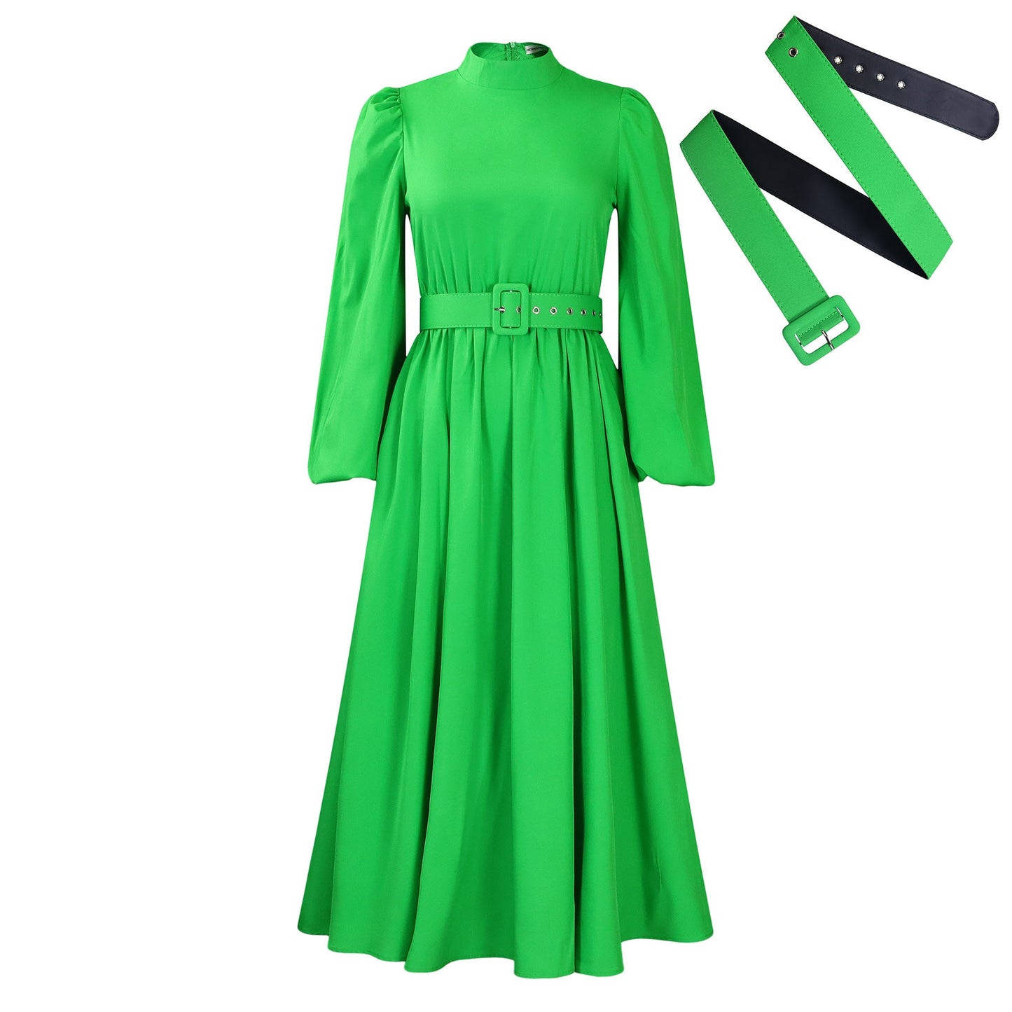 Damen Maxikleid Hochgeschlossener Kragen Abnehmbarer Gürtel Norvielle