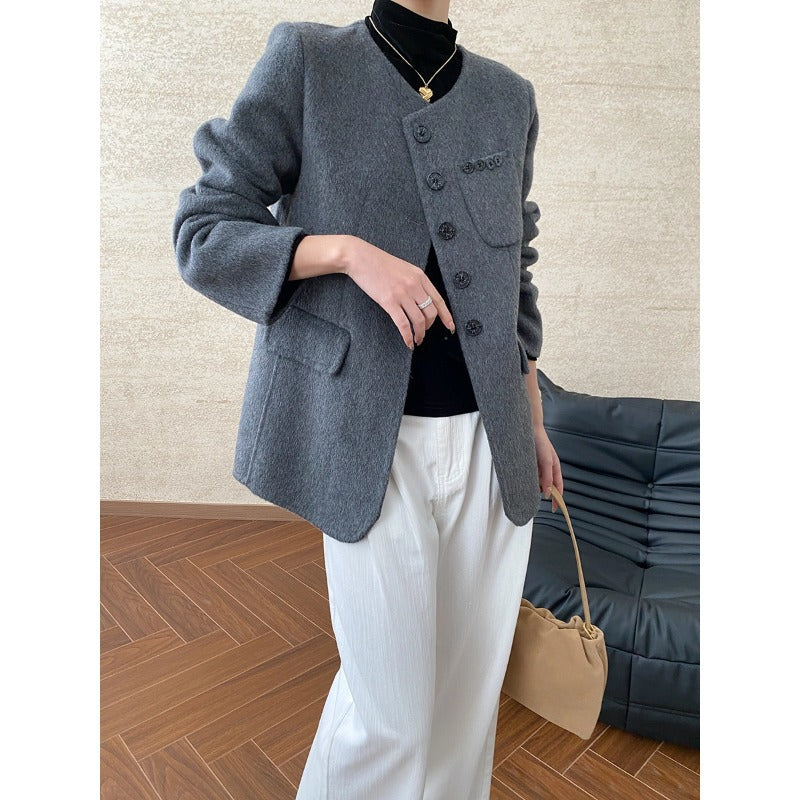 Damen Blazer aus Wolle mit Taschen und Dekor-Knöpfen Schwarz - Norvielle