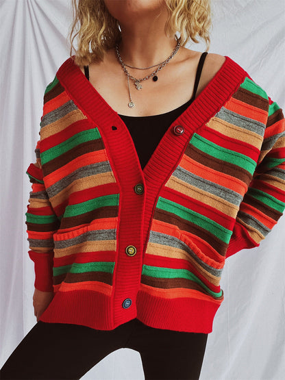 Damen Strickjacke Bunt Streifenmuster Locker Norvielle
