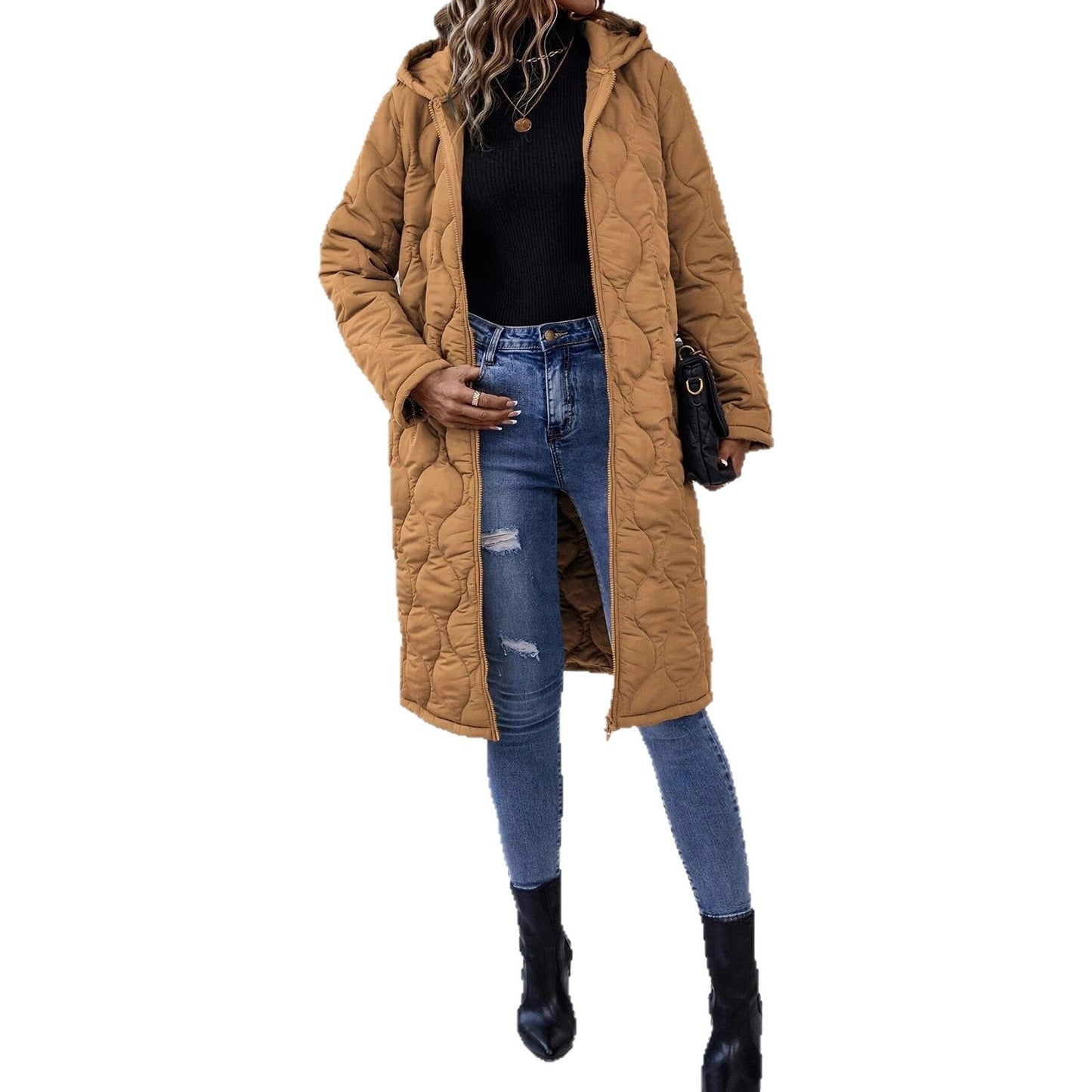 Damen Kapuzenjacke Norvielle Elegante Steppung Langer Ärmel