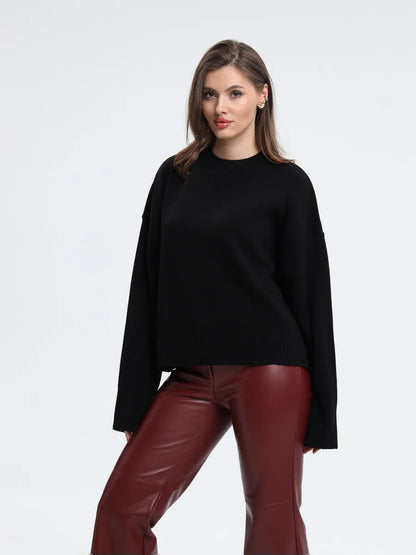 Damen Oversized Pullover Verkürzte Ärmel Strickmuster Beige