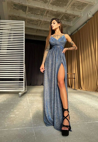 Damen Maxikleid Glitzer Effektdesign Tiefes Dekolleté