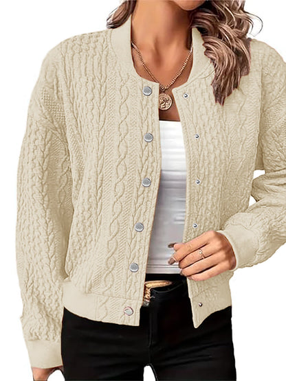 Damen Strickjacke Zopfmuster Druckknopfverschluss Beige Norvielle