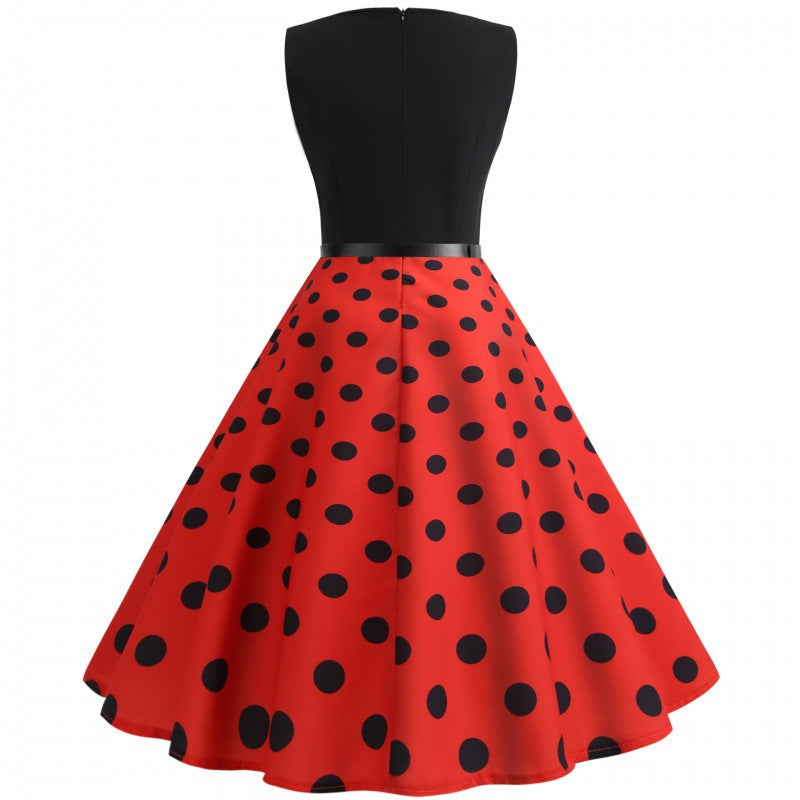 Damen A-Linie Kleid mit Punkten und Taillengürtel