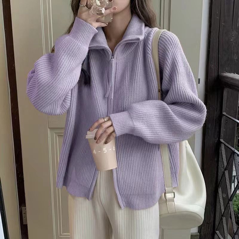 Damen Strickjacke Asymmetrischer Reißverschluss Norvielle