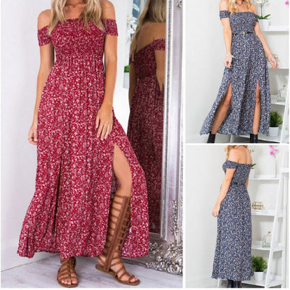 Damen Maxikleid Florales Muster Seidenstoff Seitenschlitz