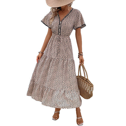 Damen Maxikleid Rüschendetails Knopfverschluss Norvielle