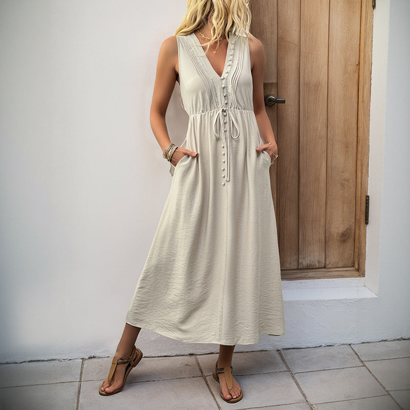 Damen Wickelkleid Langarm Elastisch Mit Knöpfen