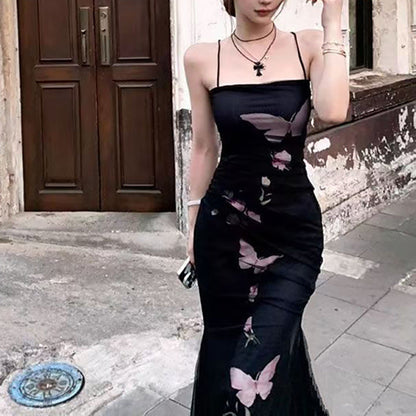 Damen Wickelkleid Floraler Schmetterlingsdruck Verstellbare Träger