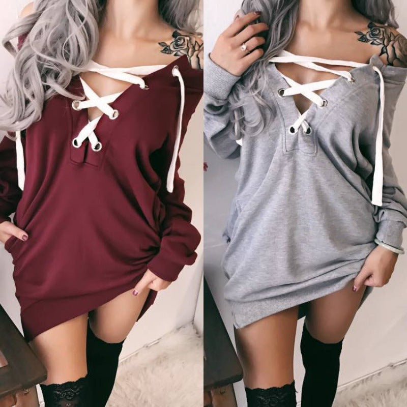 Damen Oversized Kapuzenpullover Schnür-Design - Norvielle