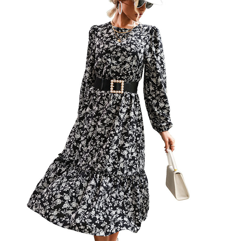 Damen Wickelkleid Midi Floralmuster Elastischer Gürtel