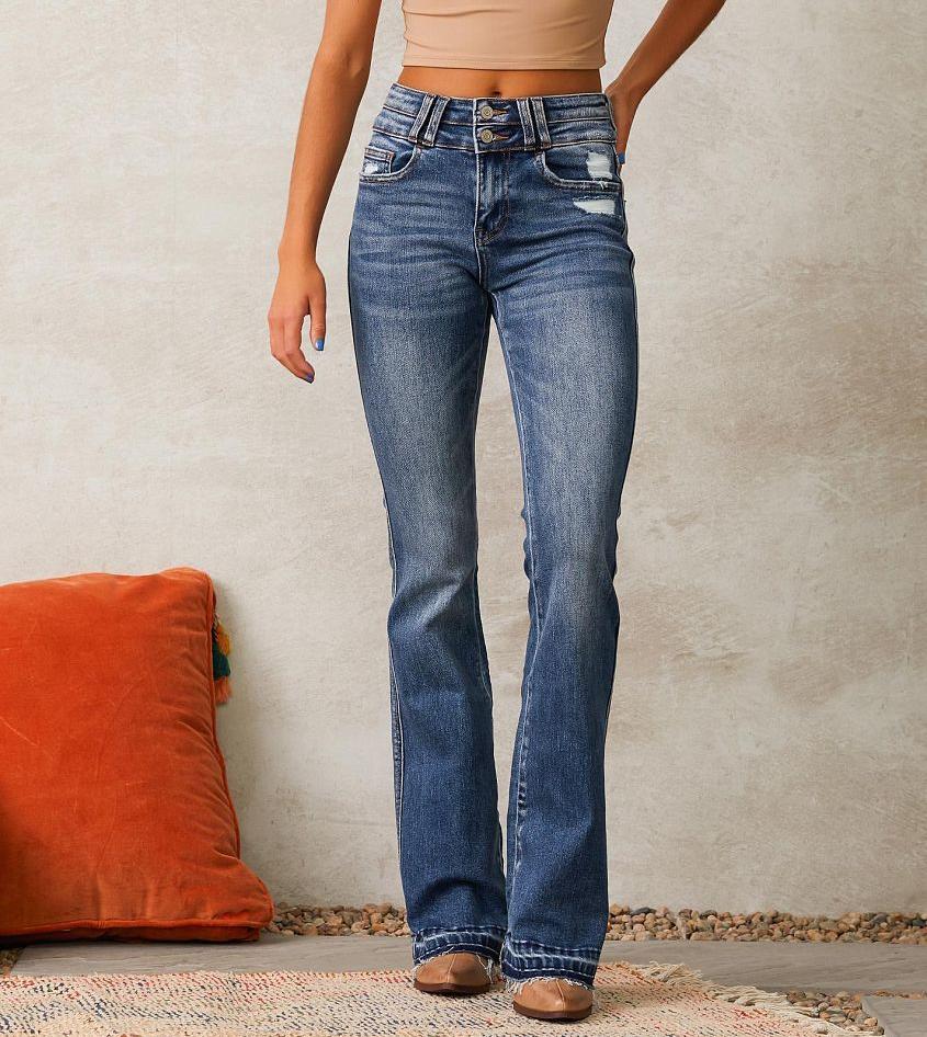 Damen Flared Jeans Hochtaillierte Destroyed Details
