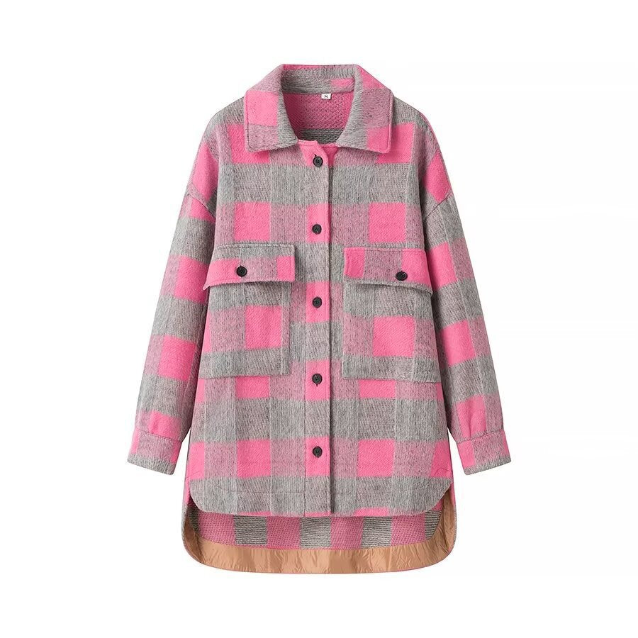 Damen Karojacke mit Taschen Hochwertiges Innenfutter