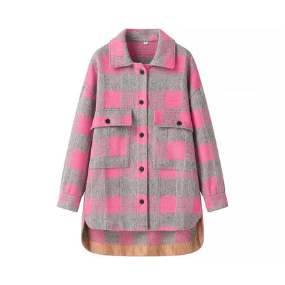 Damen Karojacke mit Taschen Hochwertiges Innenfutter
