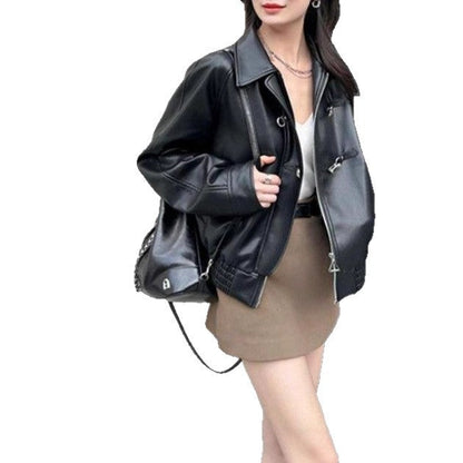 Damen Kunstlederjacke Klassisches Revers