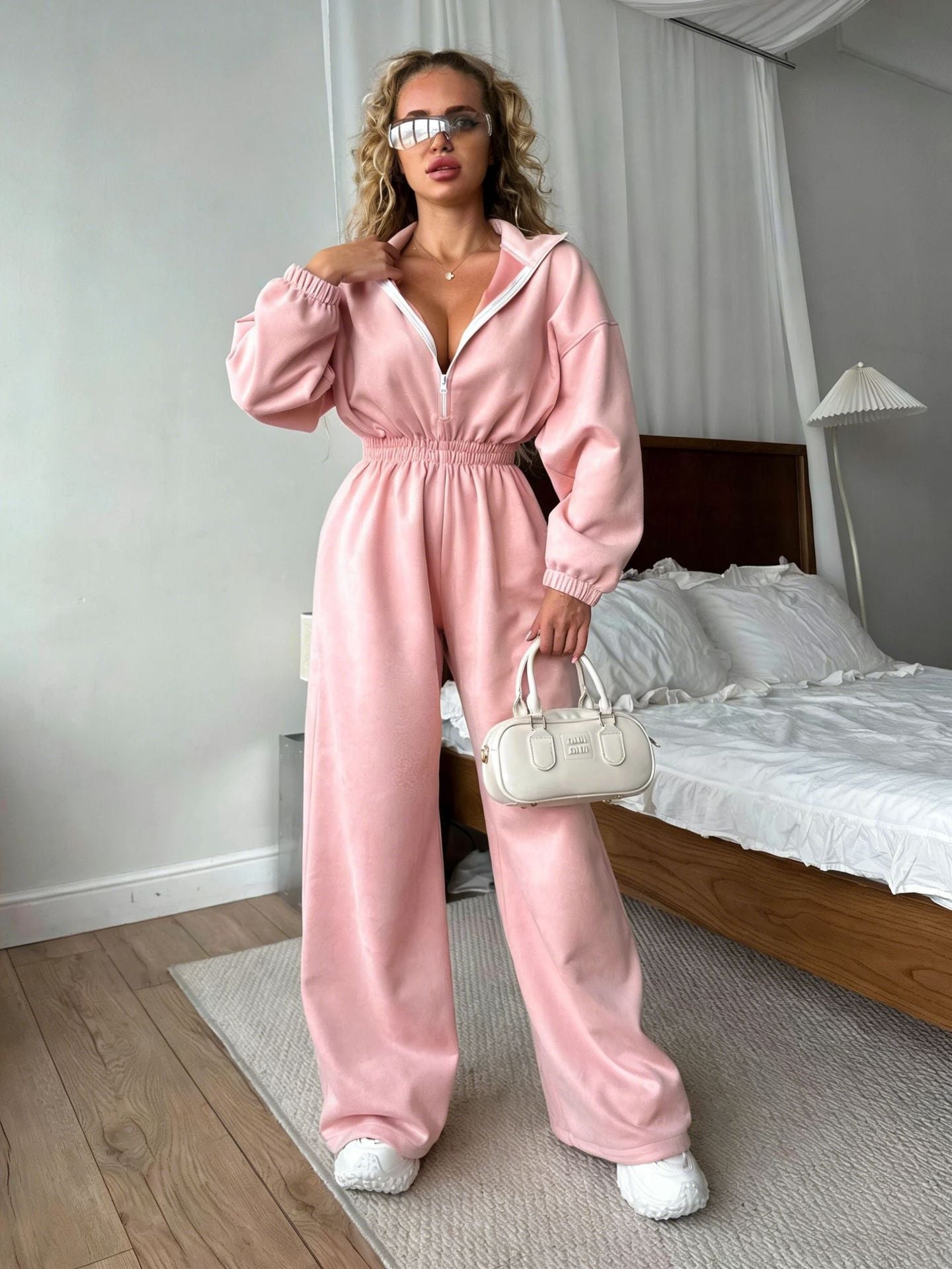 Damen Fleece-Overall Hochkragen Gummizug Norvielle