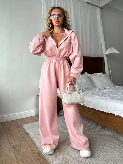 Damen Fleece-Overall Hochkragen Gummizug Norvielle