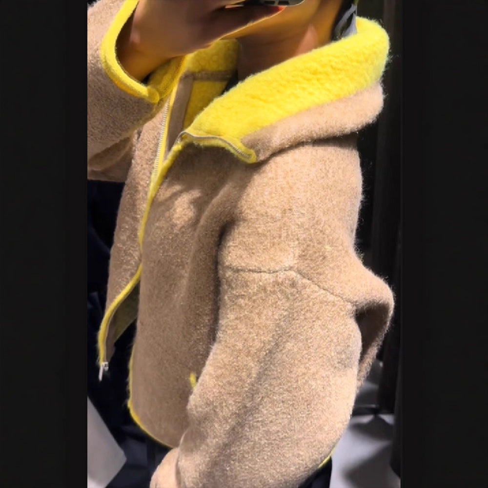 Damen Wolle Jacke Auffälliger Kragen