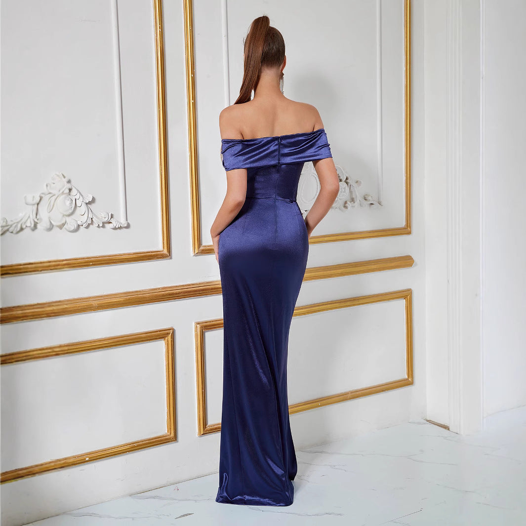 Damen Partykleid Schulterfrei Elegantem Schlitz