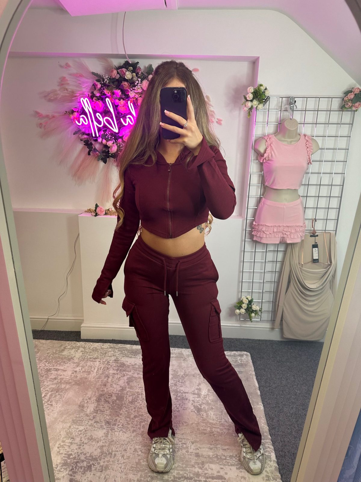 Damen Kapuzenoberteil Cargo Jogginghose Set