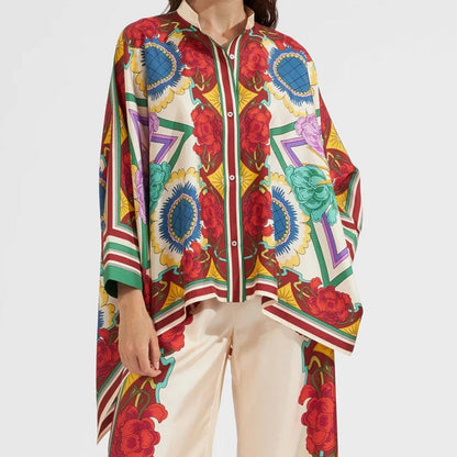 Damen Kaftan-Oberteil Florales Muster Knopf Norvielle
