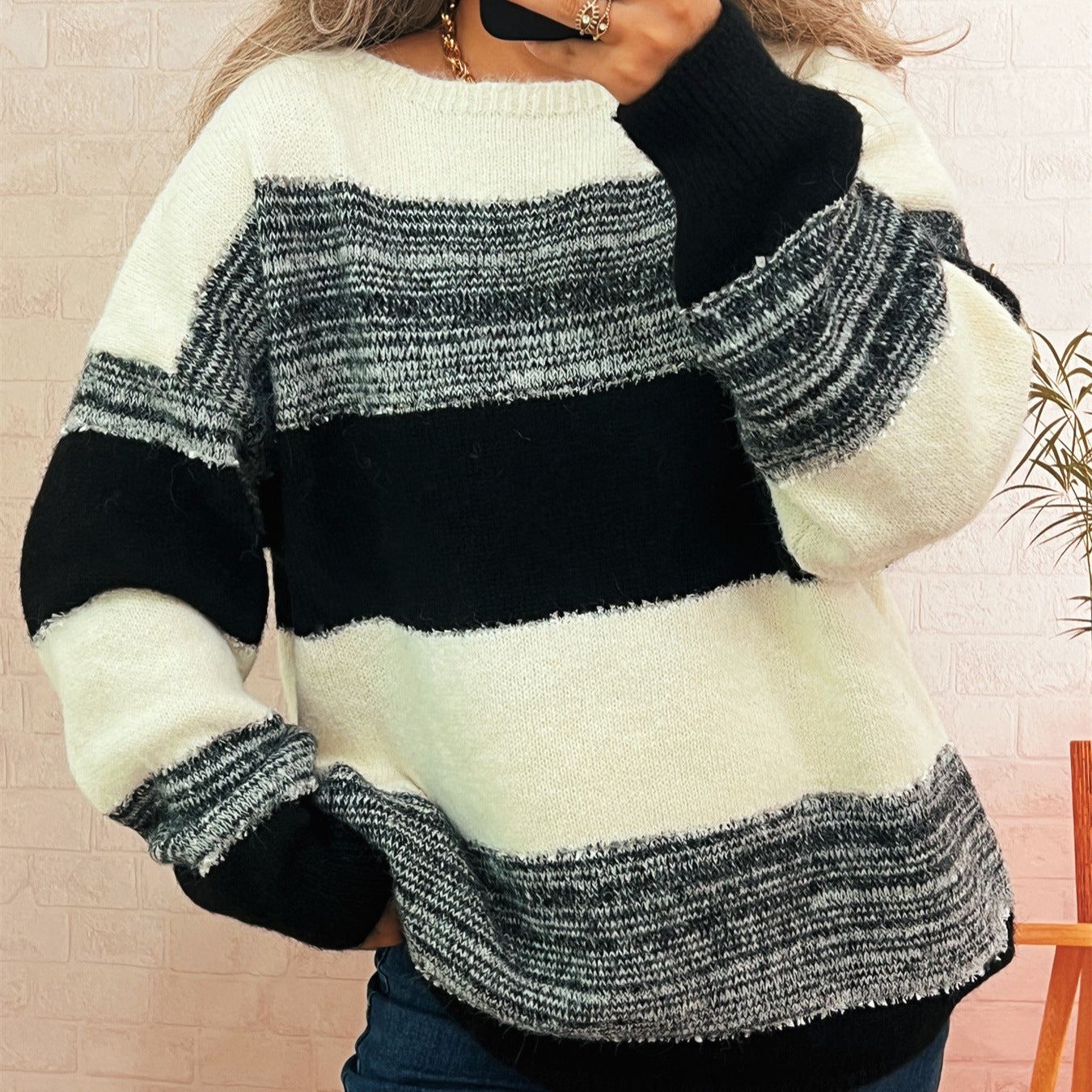 Damen Oversized-Pullover Streifenmuster Lässig Norvielle - Norvielle