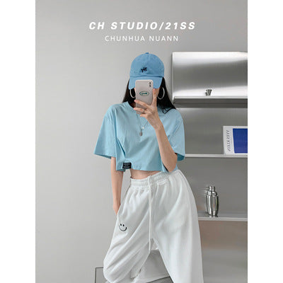 Damen Cropped Oberteil Elastisch Lässiger Schnitt Norvielle