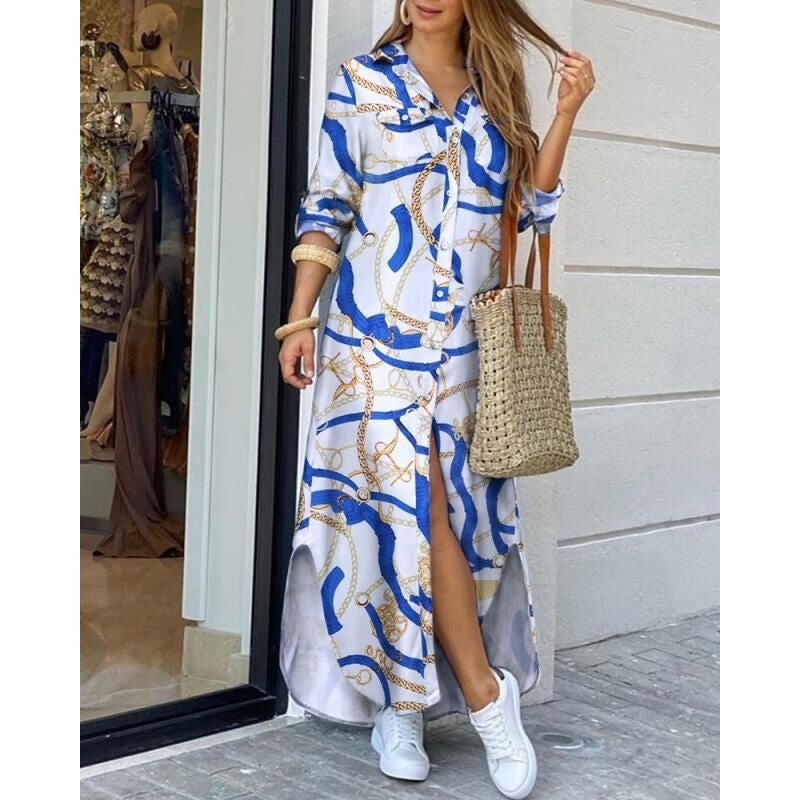 Damen Langarmkleid mit Print Feminin