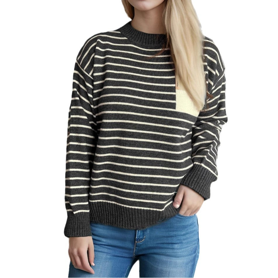 Damen Pullover Gestreift Lässig Breite Ärmel Norvielle