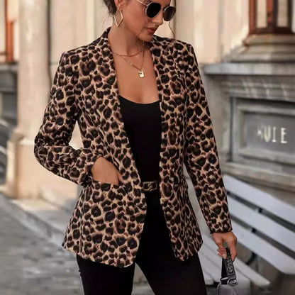 Damen Blazer Animal-Print mit Revers und Taschen