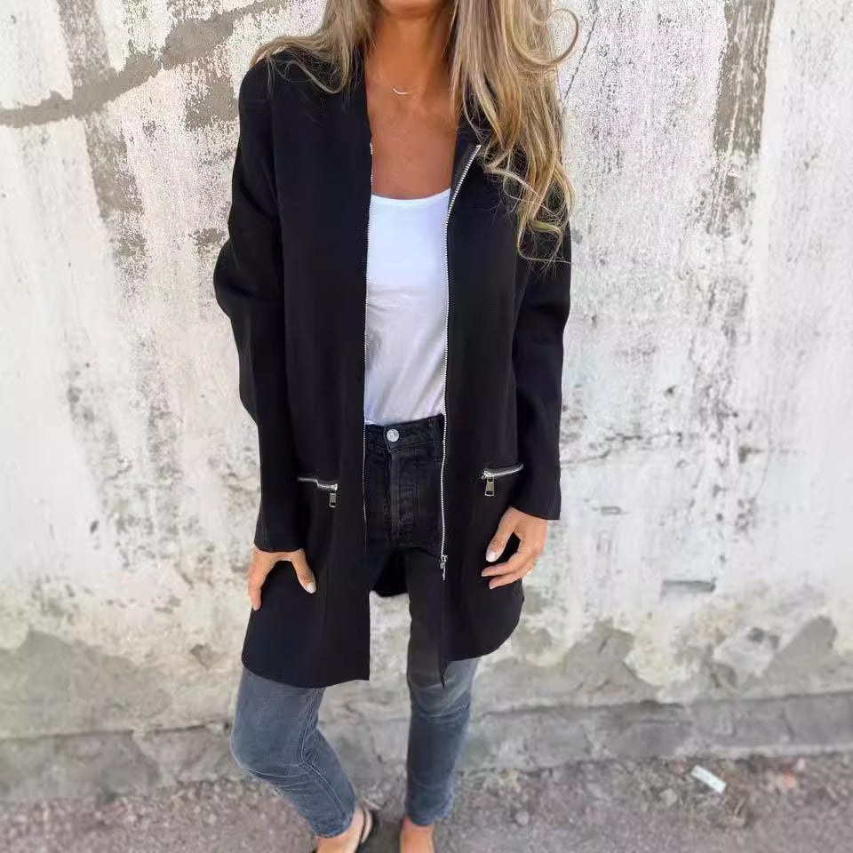 Damen Oversized Jacke Reißverschlusstaschen Norvielle