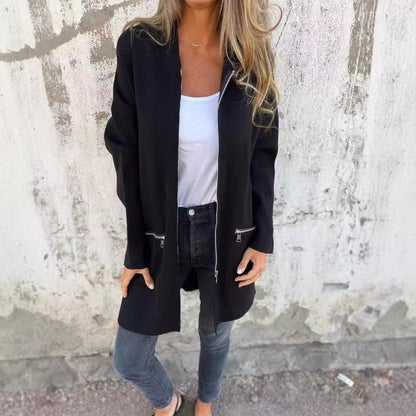 Damen Oversized Jacke Reißverschlusstaschen Norvielle