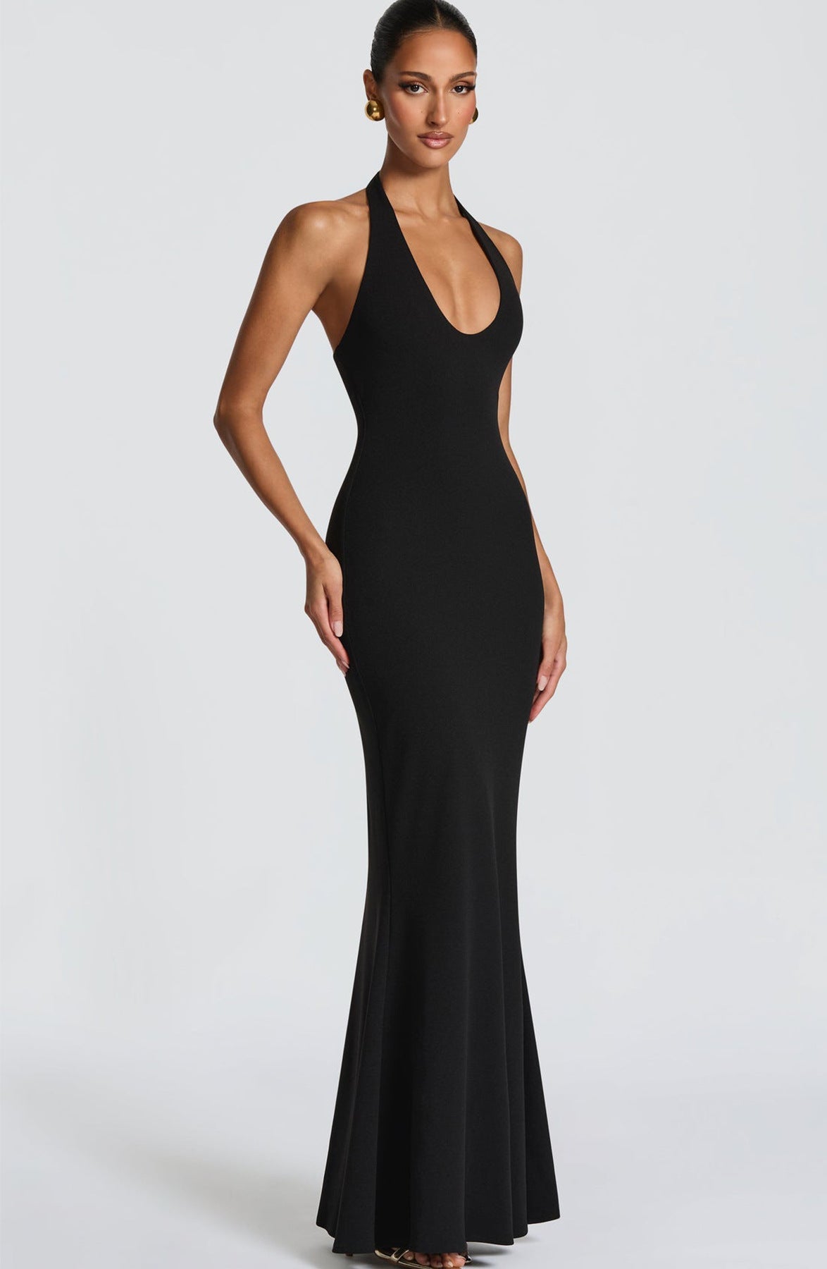 Damen Elegantes Bodenkleid V-Ausschnitt Figurbetonter Stoff