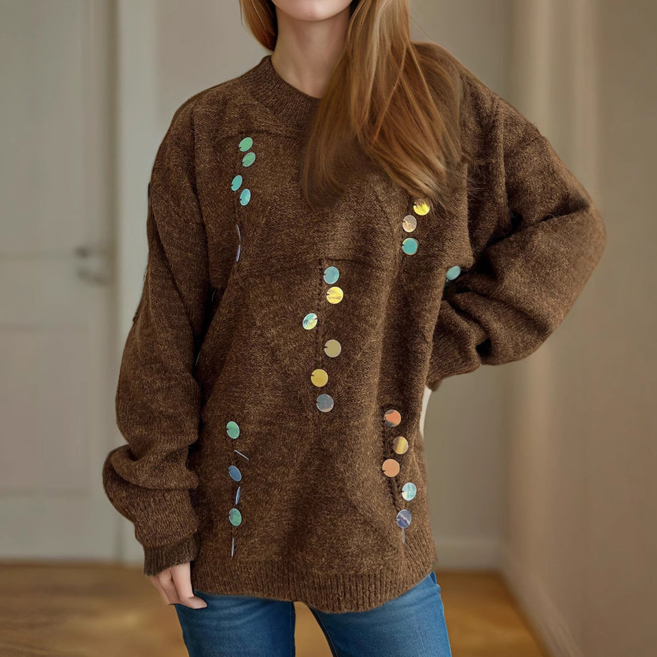 Damen Strickpullover mit Pailletten Norvielle