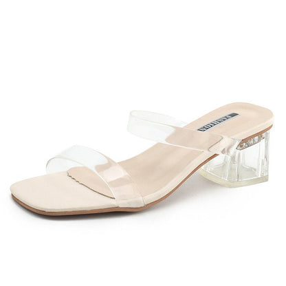 Damen Slide-Sandalen Transparenter Blockabsatz Heidi-Style