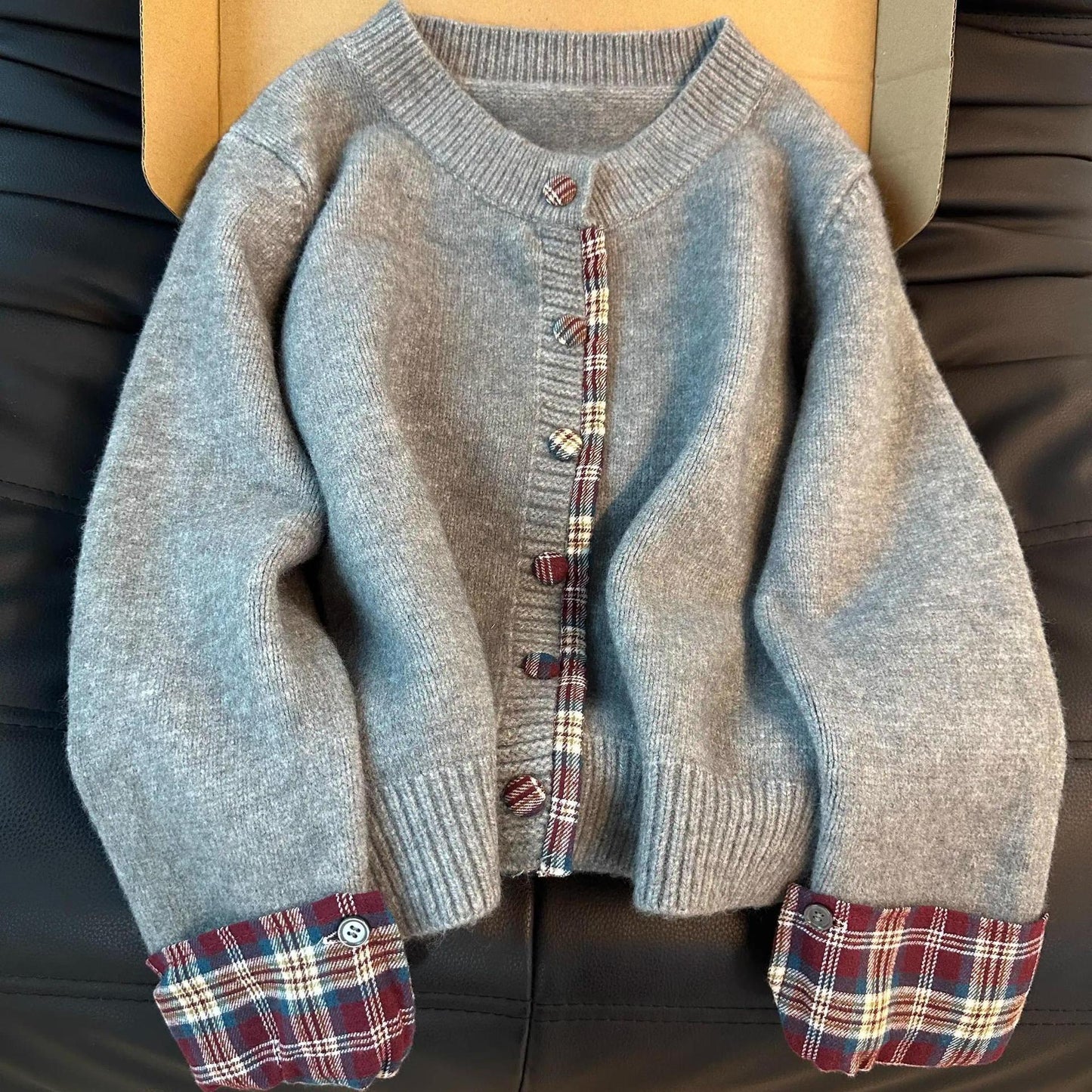 Damen Strickjacke Karomuster Weich Norvielle