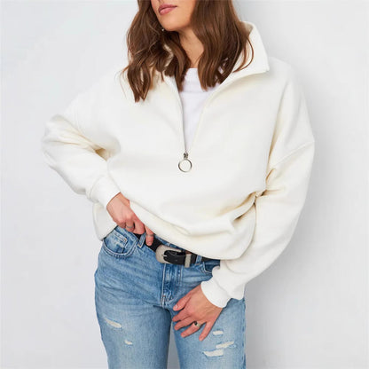 Damen Oversized Kapuzenpullover Hochkragen Reißverschluss Norvielle