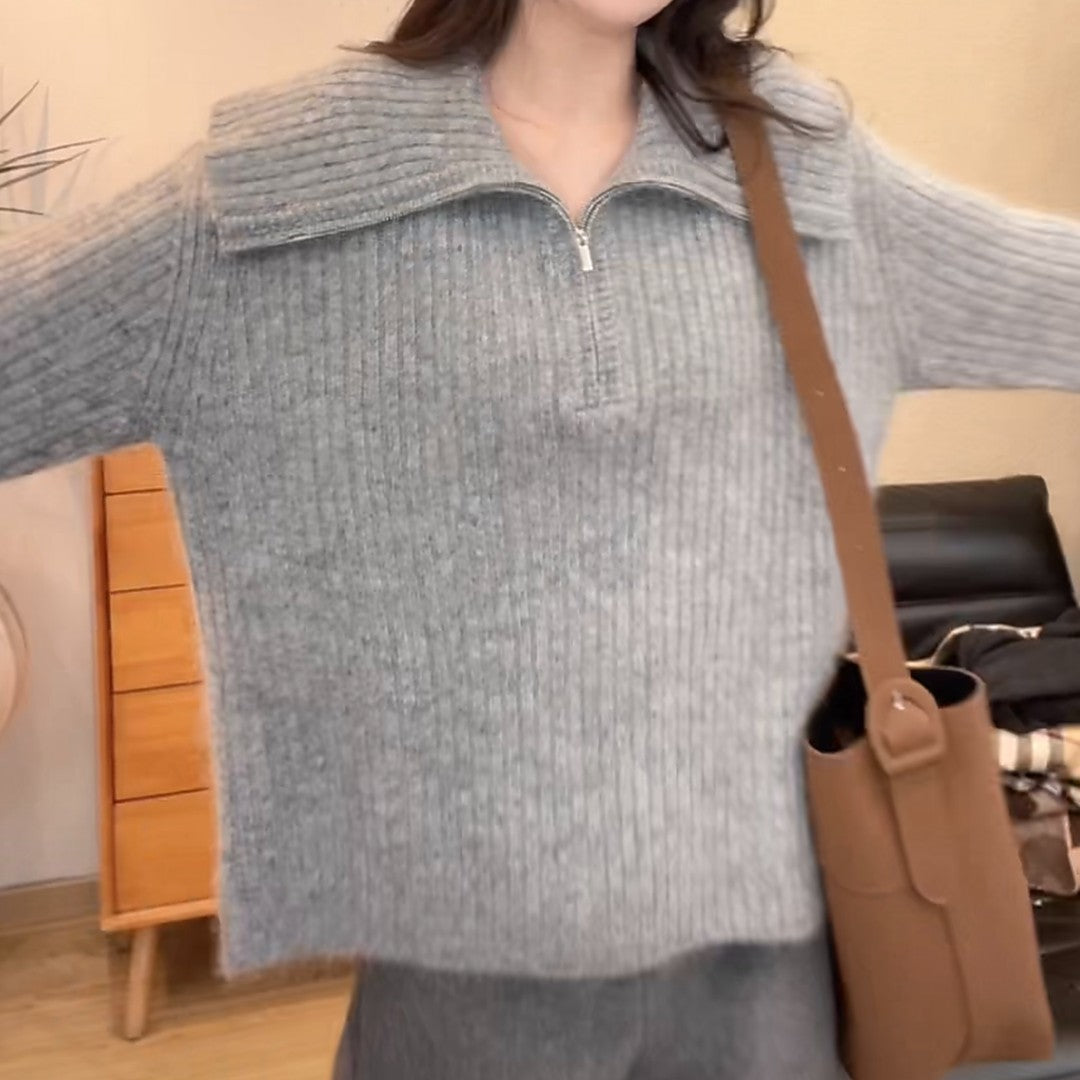 Damen Strickpullover Weit Ausschnitt Lässig