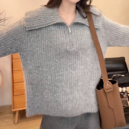 Damen Strickpullover Weit Ausschnitt Lässig