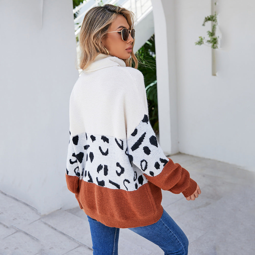 Damen Pullover Tiermuster Hochkragen Weich Norvielle