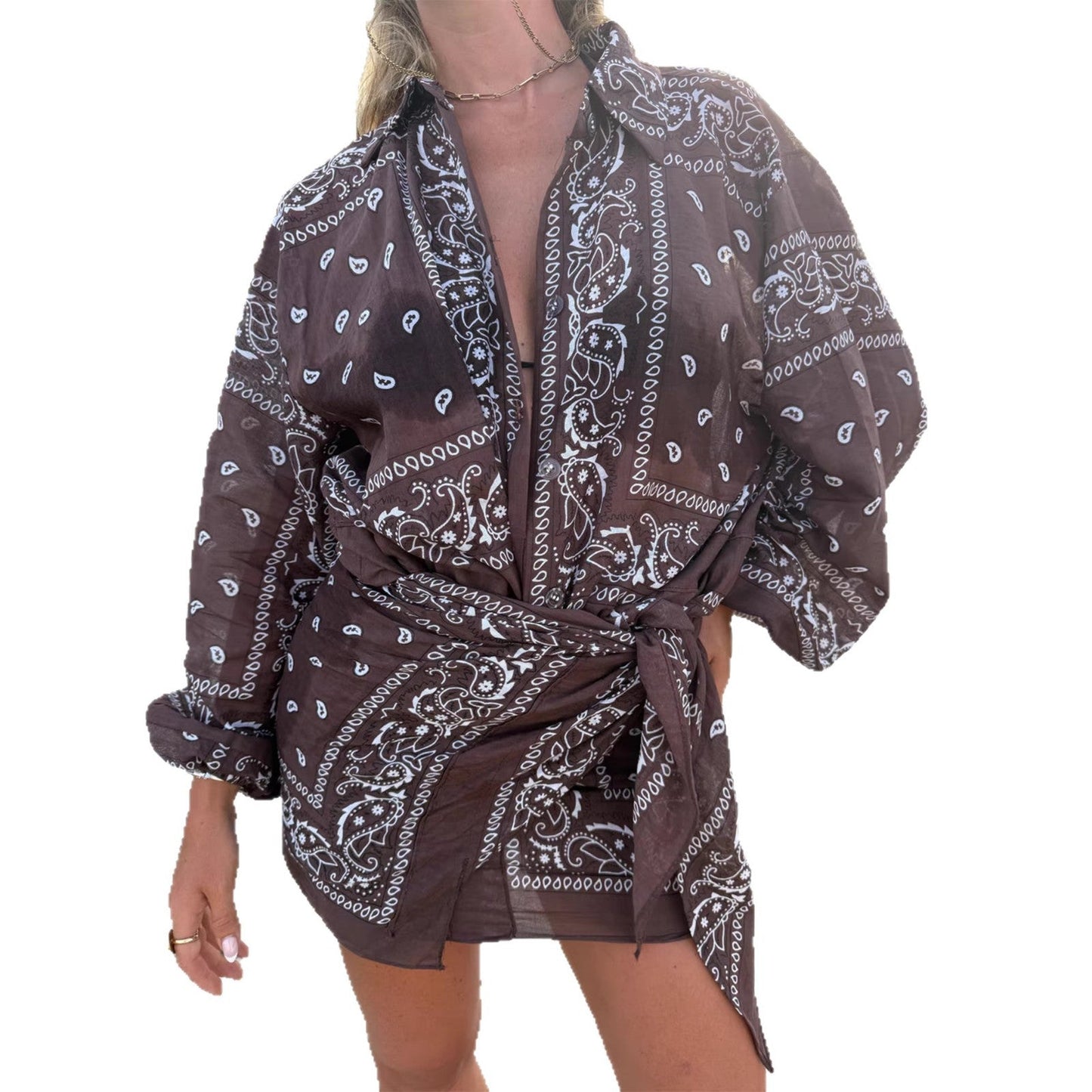 Damen Kimono-Jacke Bandana-Optik Tailliert Norvielle